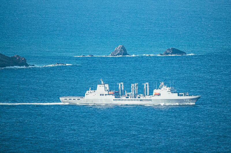 各軍港軍艦離開港口前往海上集結點待命。(國防部提供)