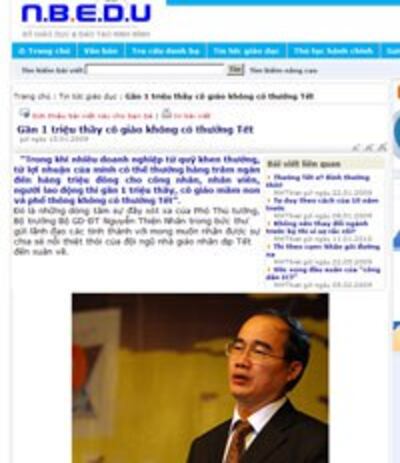 Gần 1 triệu thầy cô giáo không có thưởng Tết (Trang web Sở Giáo Dục Đào Tạo Ninh Bình)