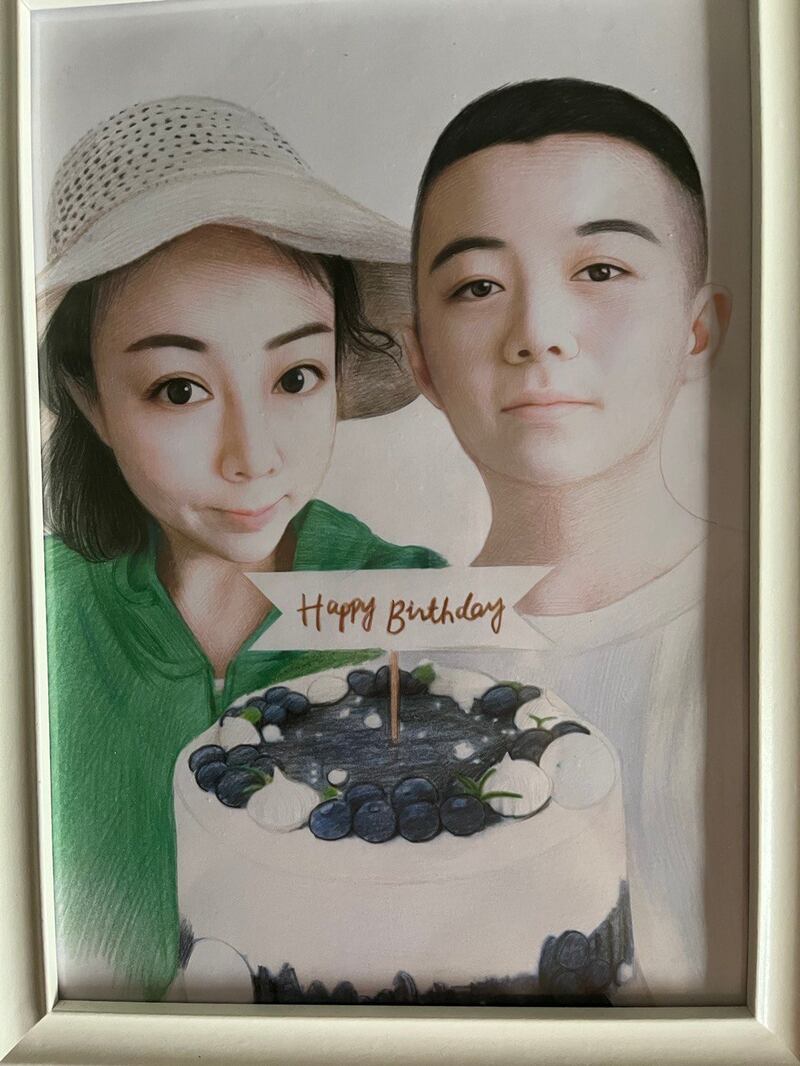 3月12日是牛騰宇的生日，牛騰宇母親畫下一幅為兒子慶生的畫。 （牛騰宇母親提供）