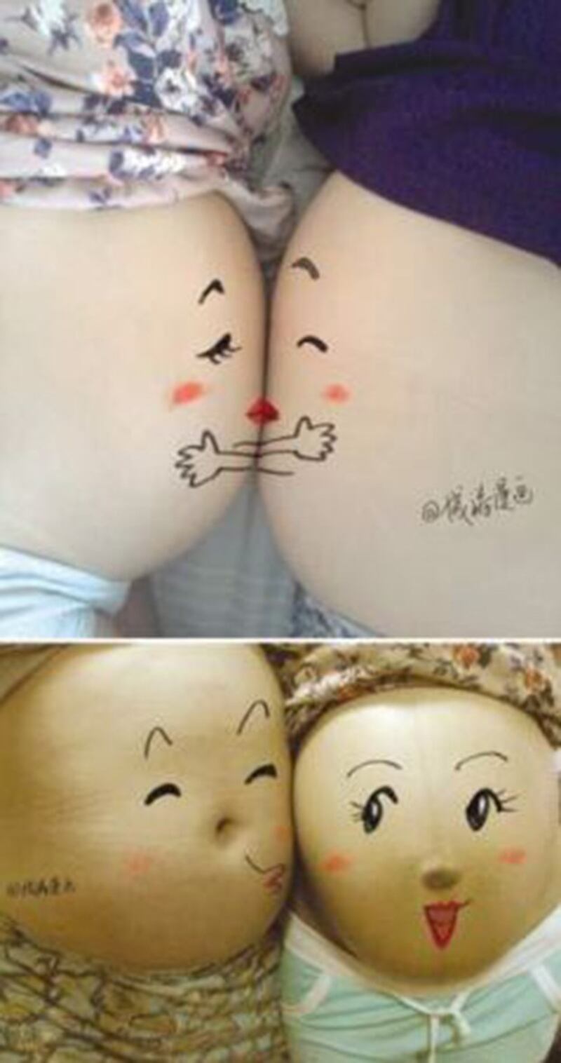 2013年5月，成涛创作的一组自己和怀孕妻子大肚照片和漫画结合的作品，在网络和微博上走红，萌翻许多网友。（成涛提供）