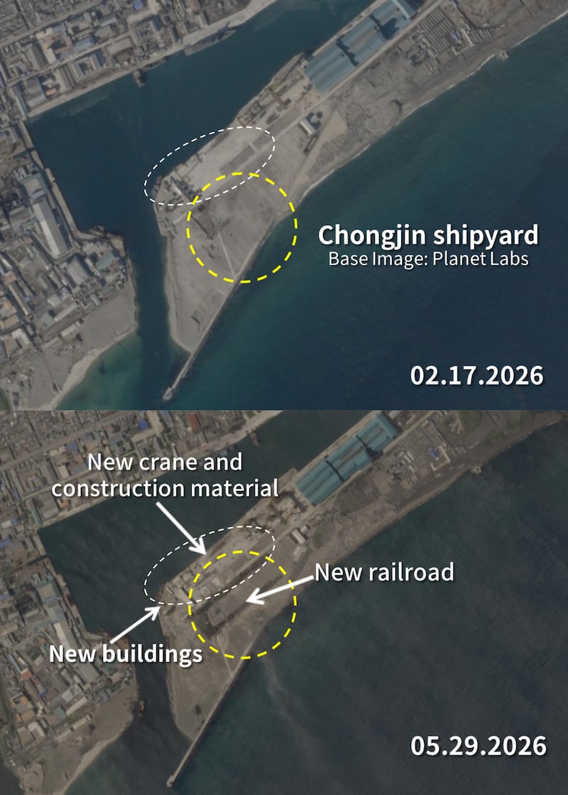 Analysts believe that activity at the Chongjin shipyard could signal preparations for the construction of destroyers of more than 5,000 tons, although it is still too early to confirm this.