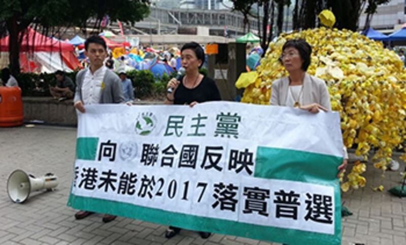 2014年10月16日,民主黨主席劉慧卿,下周會在聯合國人權會議提出人大違反《公民權利和政治權利國際公約》(民主黨提供)