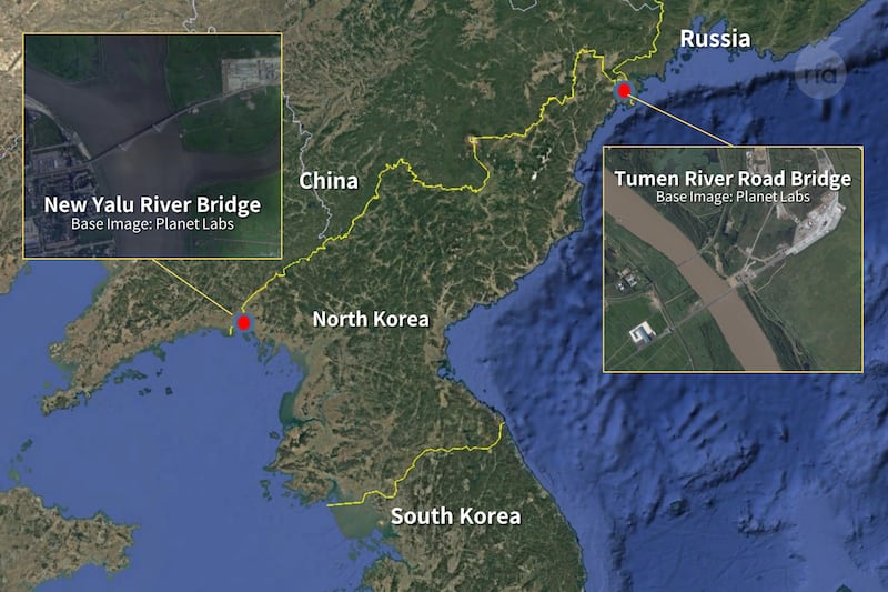 Map showing the locations of the two bridges