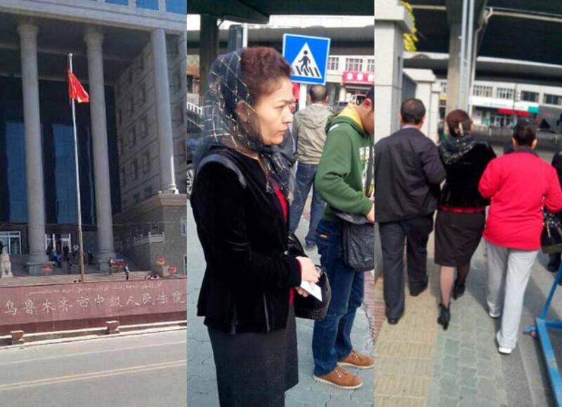 伊力哈木.土赫提案，9月23日早上10時在烏魯木齊巿中級人民法院宣判，他被判無期徒刑。（照片來自李方平微博）律師指，伊力哈木妻子古再努爾開庭前，神情憂鬱。古再努爾開庭後放聲大哭，連走路也要人搀扶。(來自西藏女作家唯色推特）