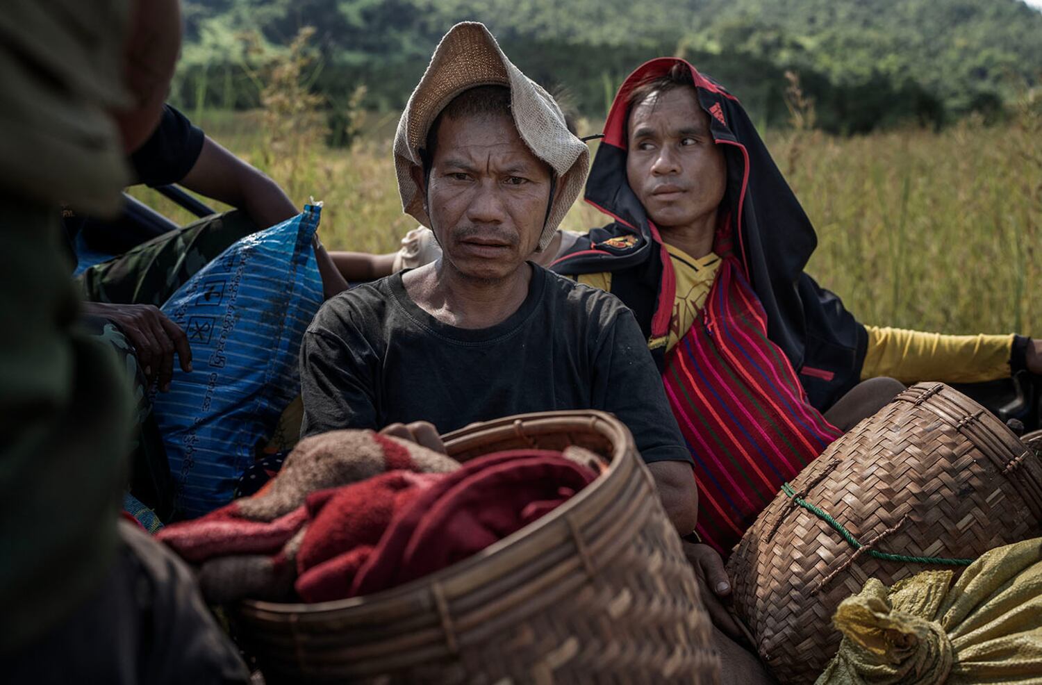 Farmers flee Phuk Khe village in southern Shan state, Myanmar, Oct. 30, 2024.