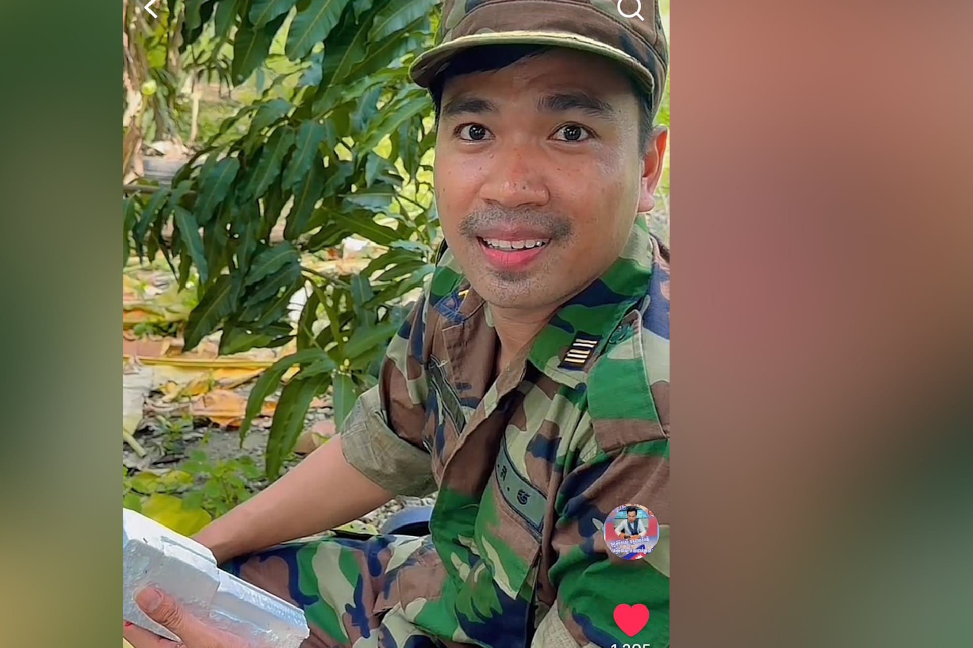 GCYN President in Thailand, Em Piseth is wearing soldier uniform for a video shooting.