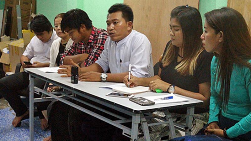 Myanmar antiwar activists call on government leaders and others to take action against police who attacked peaceful protesters in Yangon on May 12, at a press conference in the commercial city, May 30 , 2018.