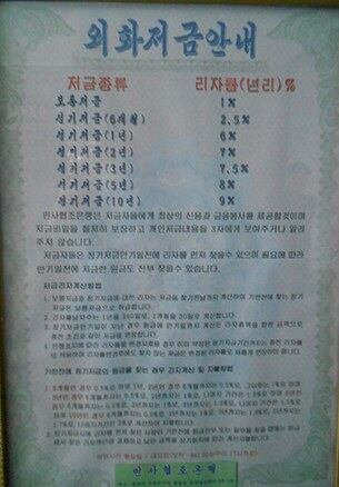 북한 민사협조은행의 외화저금안내문
