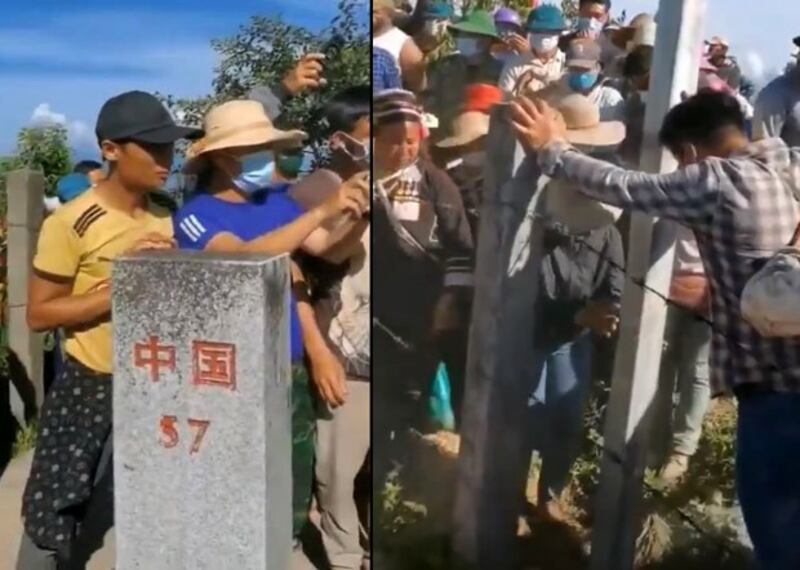 People on the Vietnamese side of the Sino-Vietnam border rally near the No. 57 border marker, Sept. 15, 2021. Credit: Citizen journalist vi RFA