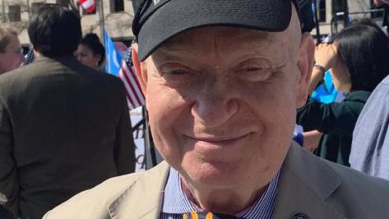 Sami Steigmann at a rally in support of Uyghurs in Washington, April 6, 2019. Credit: RFA