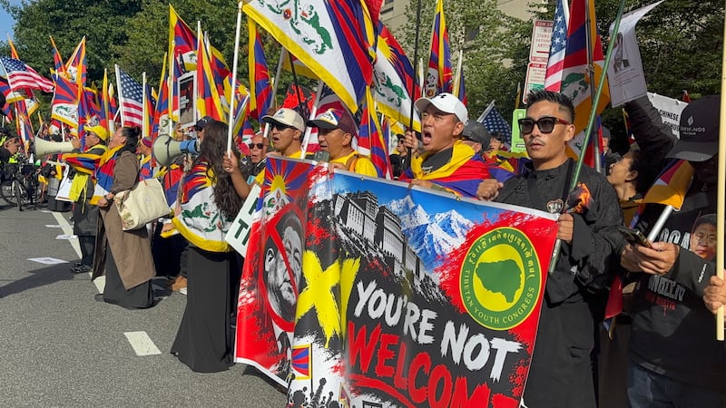 Advocates and human rights activists for Tibet protest near the Chinese Embassy in Washington as Chinese President Xi Jinping meets with U.S. President Trump at the White House, Sept. 24, 2026.