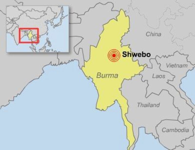 Map of Shwebo, near the epicenter of the earthquake that hit Burma on Nov. 11, 2012.