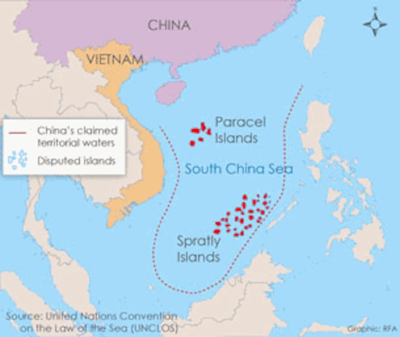 China's territorial claim to the South China Sea includes two disputed island chains.