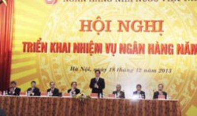 Thủ tướng Nguyễn Tấn Dũng phát biểu tại Hội nghị ngành ngân hàng ngày 18/12/2013 tại Hà Nội. Courtesy sbv.gov.vn