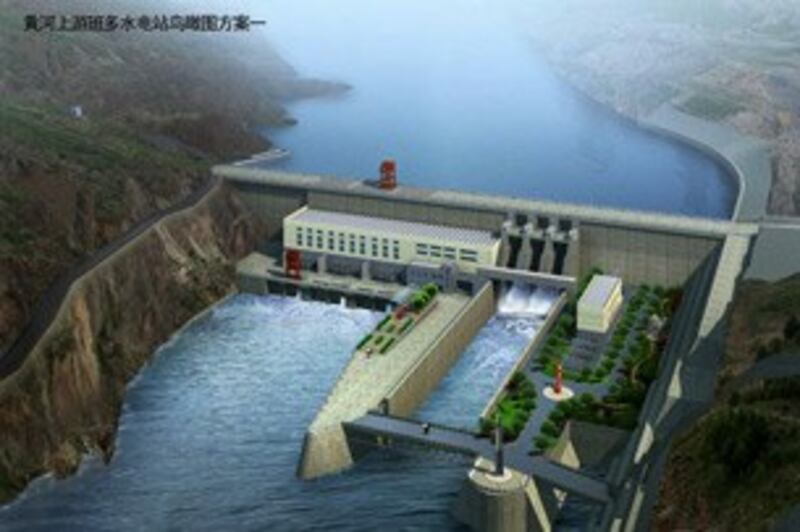 图片： 位于青海省兴海县与同德县交界处的黄河班多水电站方案图。 （西北勘测设计研究院/记者丹珍）