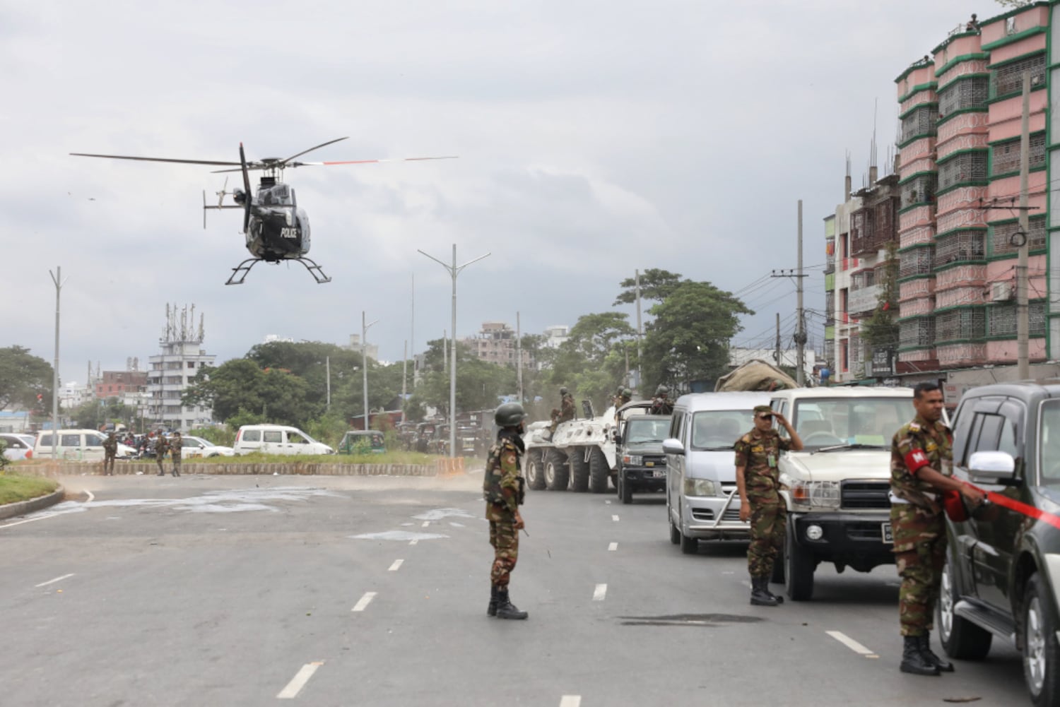 From a helicopter, Inspector General of Police Chowdhury Abdullah Al-Mamun monitors the Chattogram highway in Dhaka during the curfew, July 22, 2024. (Jibon Ahmed/BenarNews)