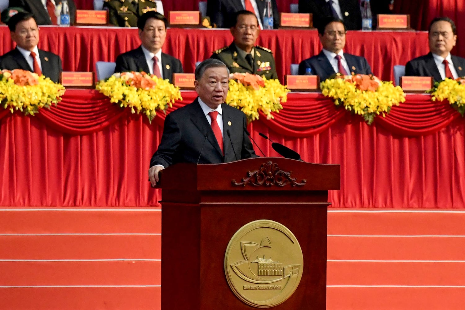 General Secretary of the Communist Party of Vietnam To Lam delivers a speech during celebrations marking the 50th anniversary of the fall of Saigon in Ho Chi Minh City on April 30, 2025.