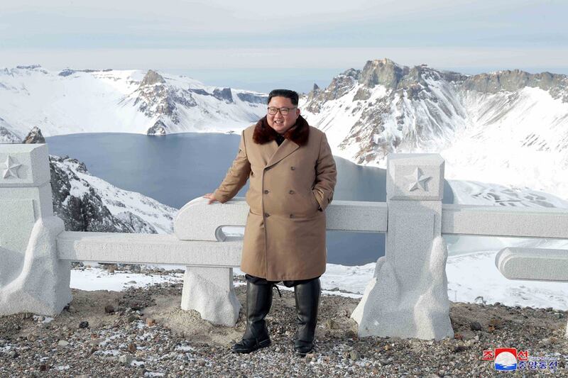 Kim Jong Un visits battle sites in areas of Mount Paektu, Ryanggang, North Korea, in this picture released Dec. 4, 2019. (KCNA via Reuters)