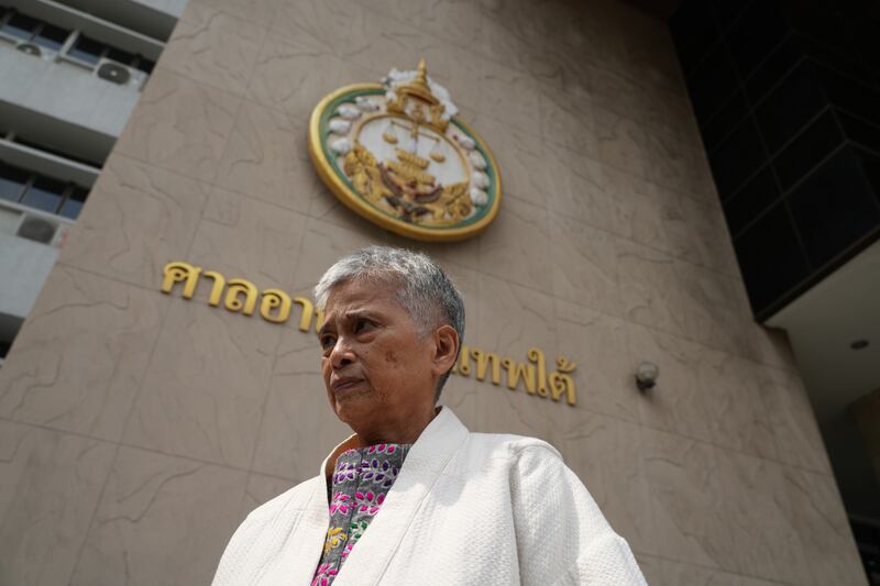 Chalida Tajaroensuk, director of the People’s Empowerment Foundation, speaks to BenarNews outside Bangkok South Criminal Court, on Mar. 27, 2025.