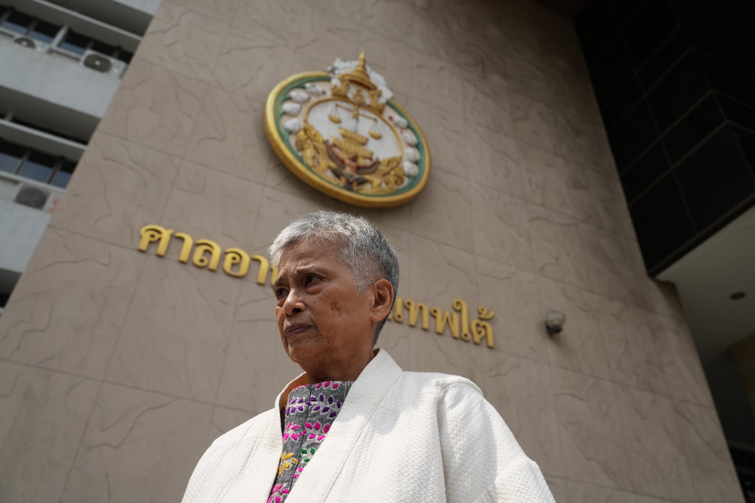 Chalida Tajaroensuk, director of the People’s Empowerment Foundation, speaks to BenarNews outside Bangkok South Criminal Court, on Mar. 27, 2025.