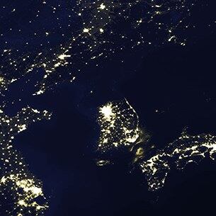 미국의 항공우주국(NASA)가 2009년 촬영한 한반도 사진.