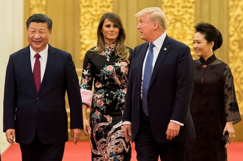 Chủ tịch Trung Quốc Tập Cận Bình đón tiếp Tổng thống Donald Trump tại Đại lễ đường lớn của nhân dân ngày 9 tháng 11.