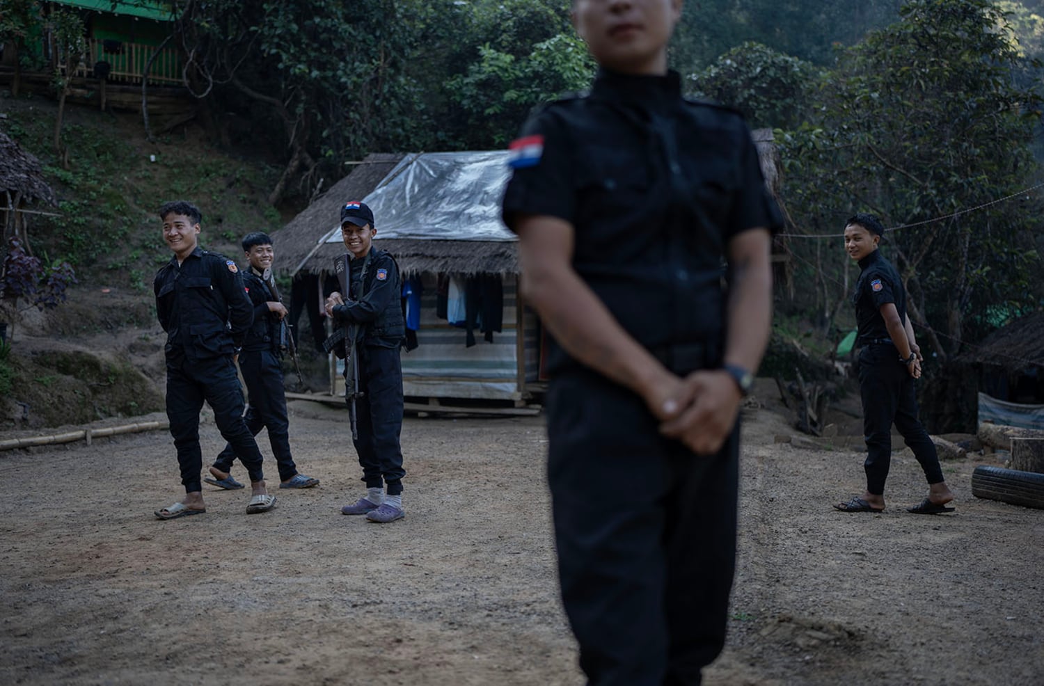 KSP Station 8 officers gather after making their morning pledge to serve the people in southern Shan state, Myanmar Nov.4, 2024.
