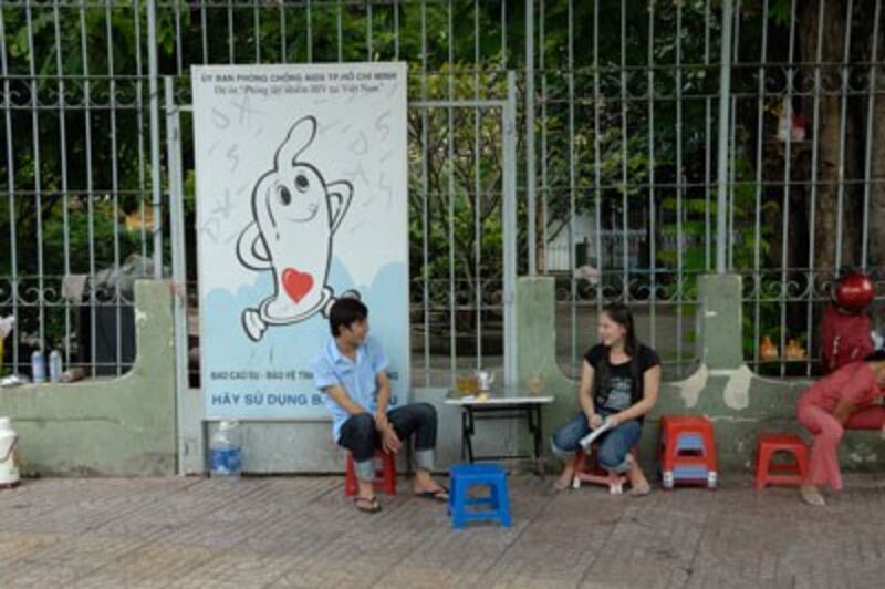 Pano khuyến khích người dân phòng tránh bệnh Aids tại Thành phố Hồ Chí Minh ngày 25/3/2013.
