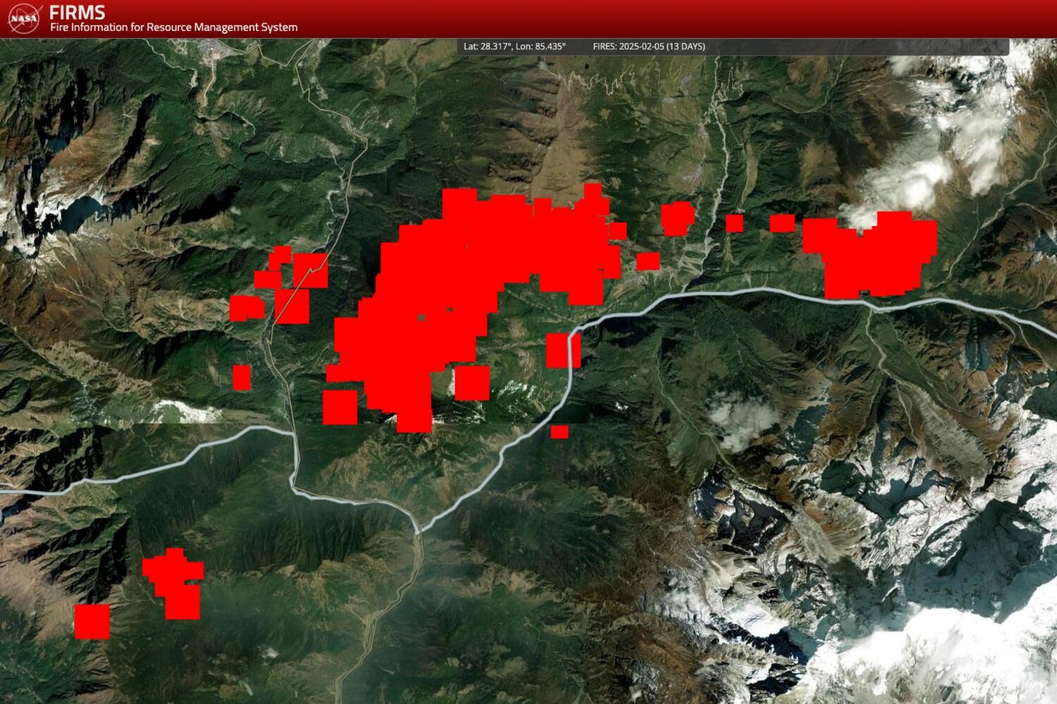 4 Waldbrände sind in tibetischen Gebieten ausgebrochen 1 Die Standorte, rote Markierungen, aktiven Waldbrände der letzten 14 Tage in Tibet.