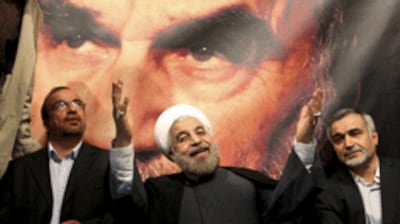 Tổng thống đắc cử của Iran chào cử tri, `1 tháng 6, 2013 tại Teheran