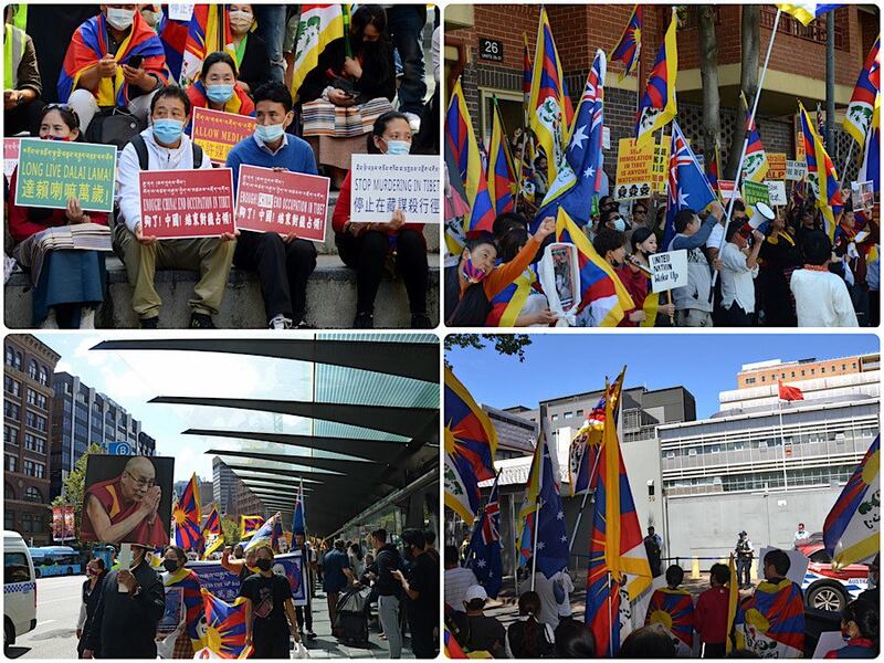藏人和支持者展开示威游行并在中领馆前表达诉求（丹珍摄）