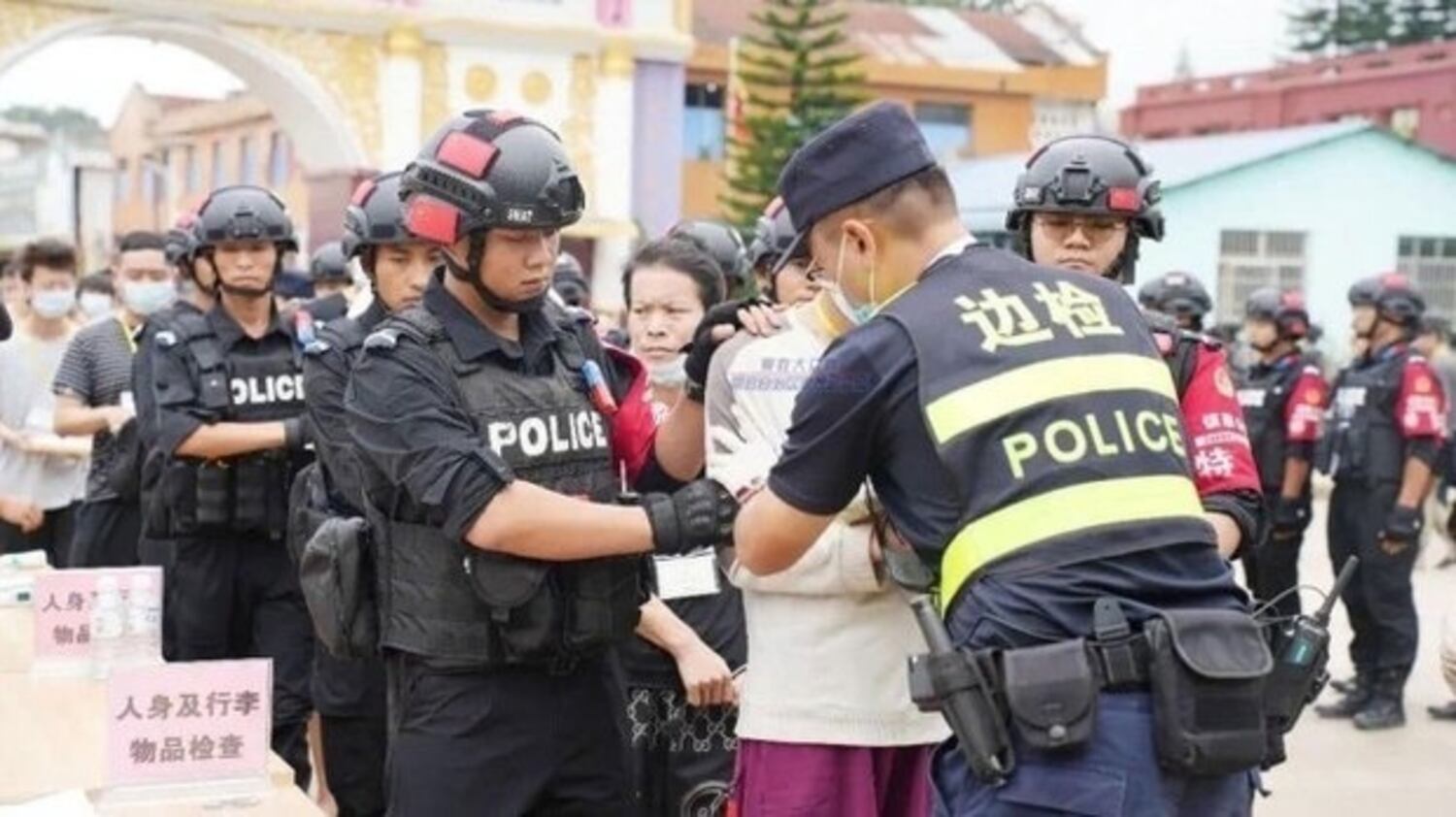 The Myanmar National Democratic Alliance Army hands over 337 telecom and internet fraud suspects to Chinese police on Oct. 7, 2023.