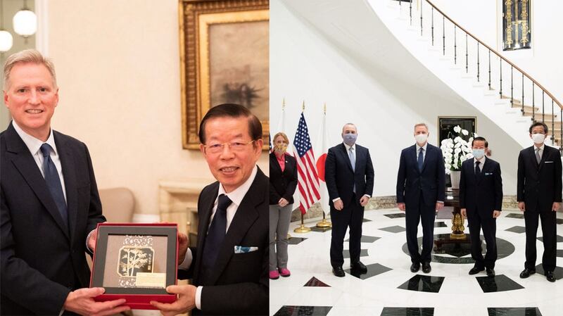美国代理驻日大使杨舟在推特（Twitter）表示，邀请了台北驻日经济文化代表处代表谢长廷到大使官邸交流。这是1979年台美断交以来，美国官方首度邀请台湾驻日代表到官邸进行交流。（图取自twitter.com/USAmbJapan）