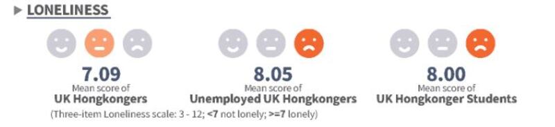 調查發現在英無業港人及學生普遍感到孤寂，研究團隊認為情況值得關注。（報告資訊圖表截圖）