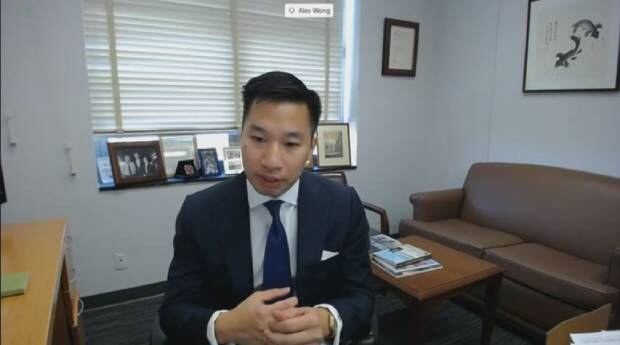 유엔 주재 특별정무차석대사에 임명된 알렉스 웡 미국 국무부 대북특별부대표가 5일 상원 외교위원회 화상 인준청문회에서 발언하고 있는 모습. 