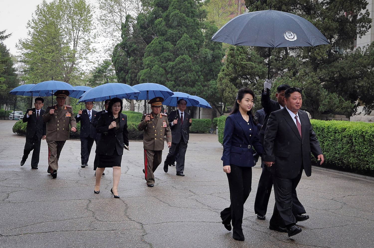 North Korean leader Kim Jong Un attends an event to celebrate Russia's Victory Day with his daughter Kim Ju Ae, at the Russian embassy in Pyongyang, North Korea, May 9, 2025.
