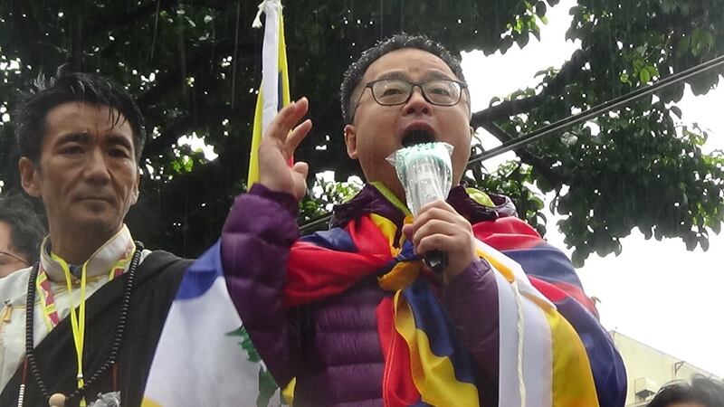 民进党主席罗文嘉出席台北纪念西藏抗暴60周年。(记者夏小华摄)