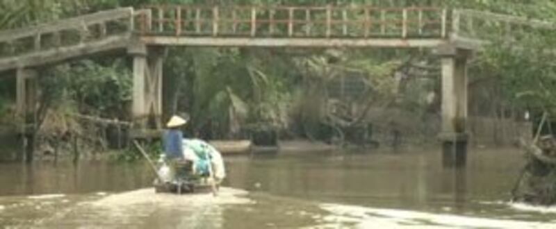 Phần sông MeKong ở Việt Nam, nước cũng cạn dần. Photo from RFA video.