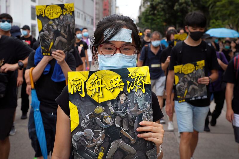 2019年8月11日，香港反送中游行示威。（美联社）