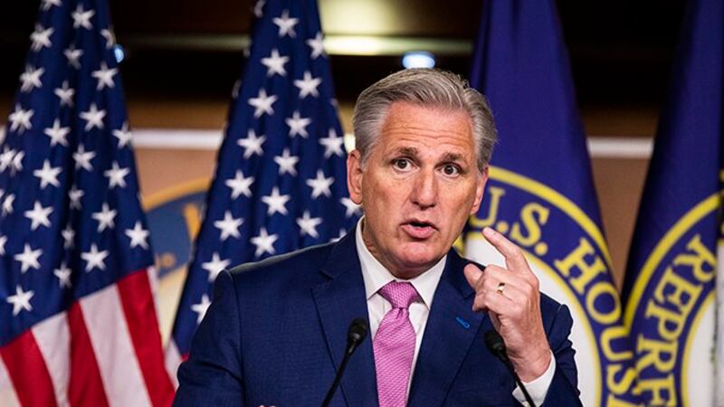 美国众议院少数党领袖麦卡锡（Kevin McCarthy)5月7日在华盛顿举行的记者会上宣布成立“中国工作组”（China Task Force）以应对来自北京的政治威胁 （美联社）