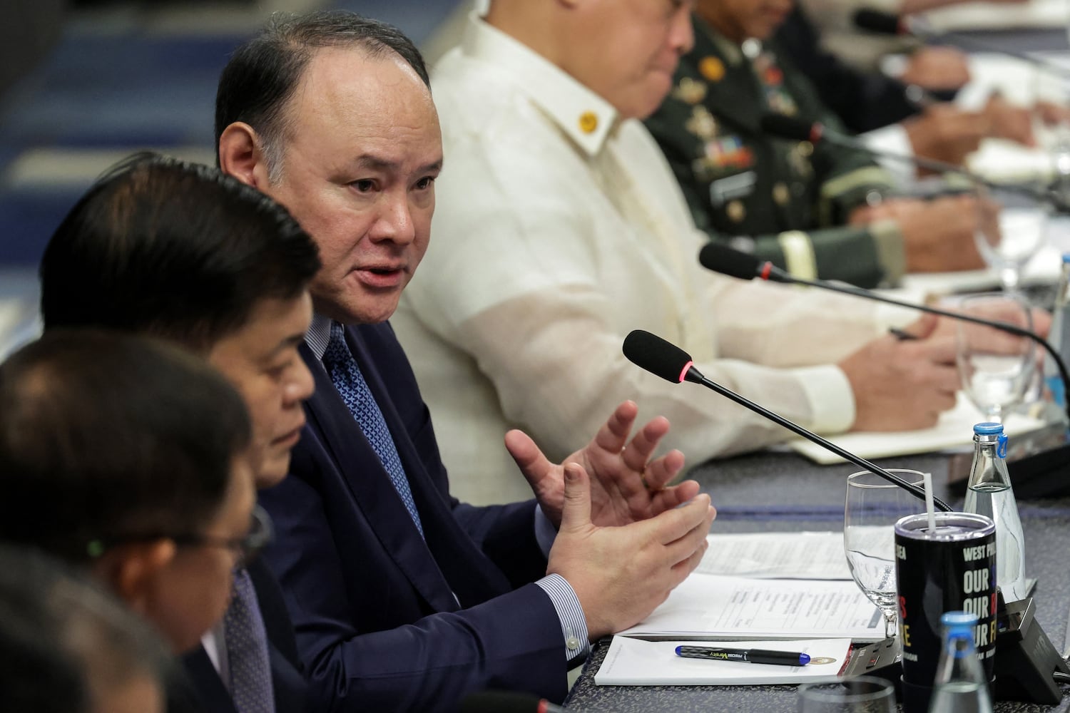 Philippines' Defense Secretary Gilberto Teodoro Jr., speaks during a bilateral meeting with Japan's Defense Minister Shinjiro Koizumi in Manila, May 5, 2026.