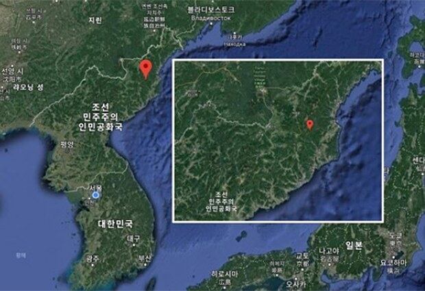 2일 오전 7시 45분께 규모 2.5의 지진이 발생한 북한 함경북도 길주 북북서쪽 43㎞ 지역.