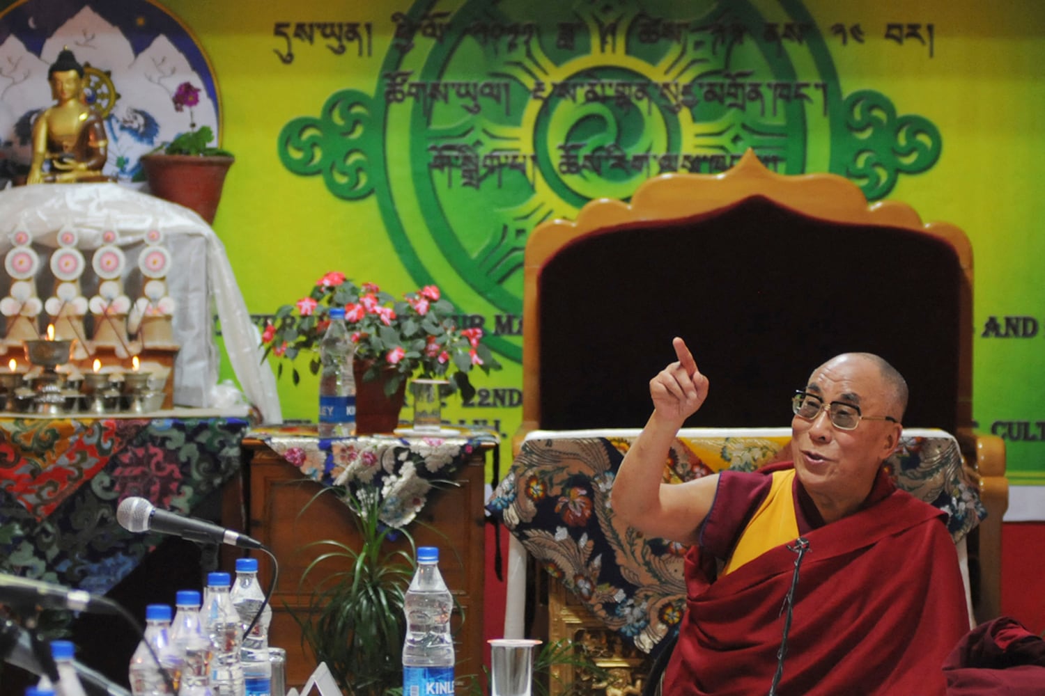 The Dalai Lama speaks during a Tibetan religious conference in Dharamsala on Sept. 23, 2011.