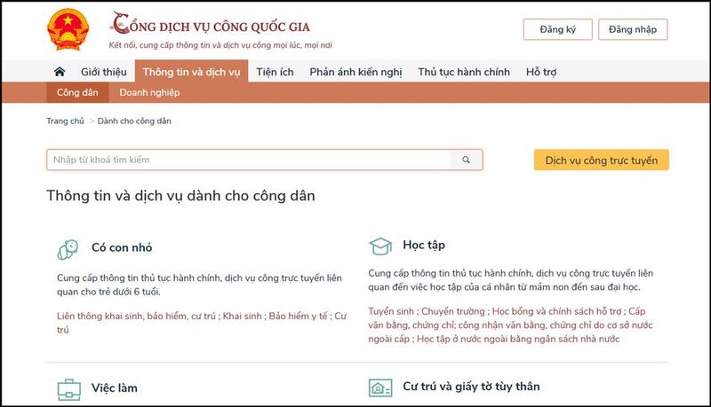 Cổng dịch vụ công quốc gia (dichvucong.gov.vn).
