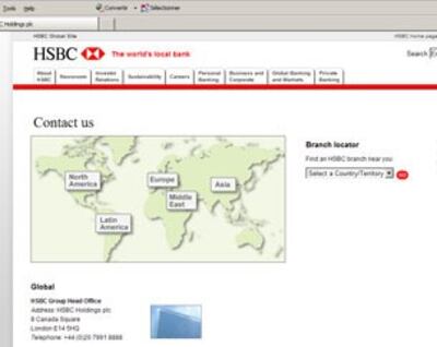 Trang mạng ngân hàng HSBC có chi nhánh nhiều nơi trên thế giới
