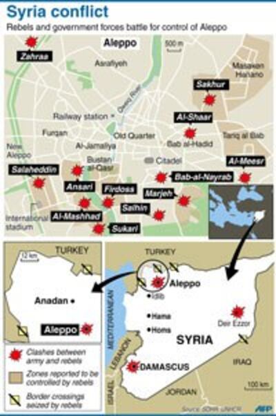 Bản đồ các khu vực nội chiến tại Syria tính đến tháng 4, 2012. AFP