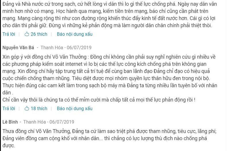 Ảnh chụp màn hình những nhận xét của bạn đọc trên báo Thanh Niên
