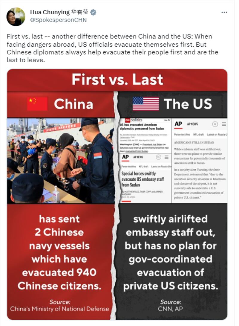 中国外交部发言人推特截图