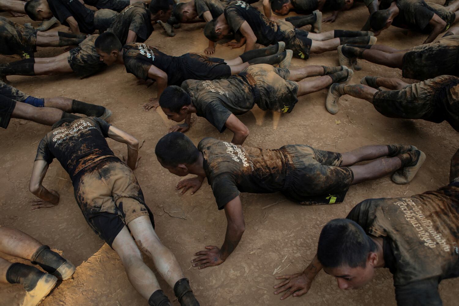 New recruits in the Bamar People's Liberation Army train at a camp in territory belonging to the Karen National Liberation Army, in Karen state, Myanmar, March 6, 2024.