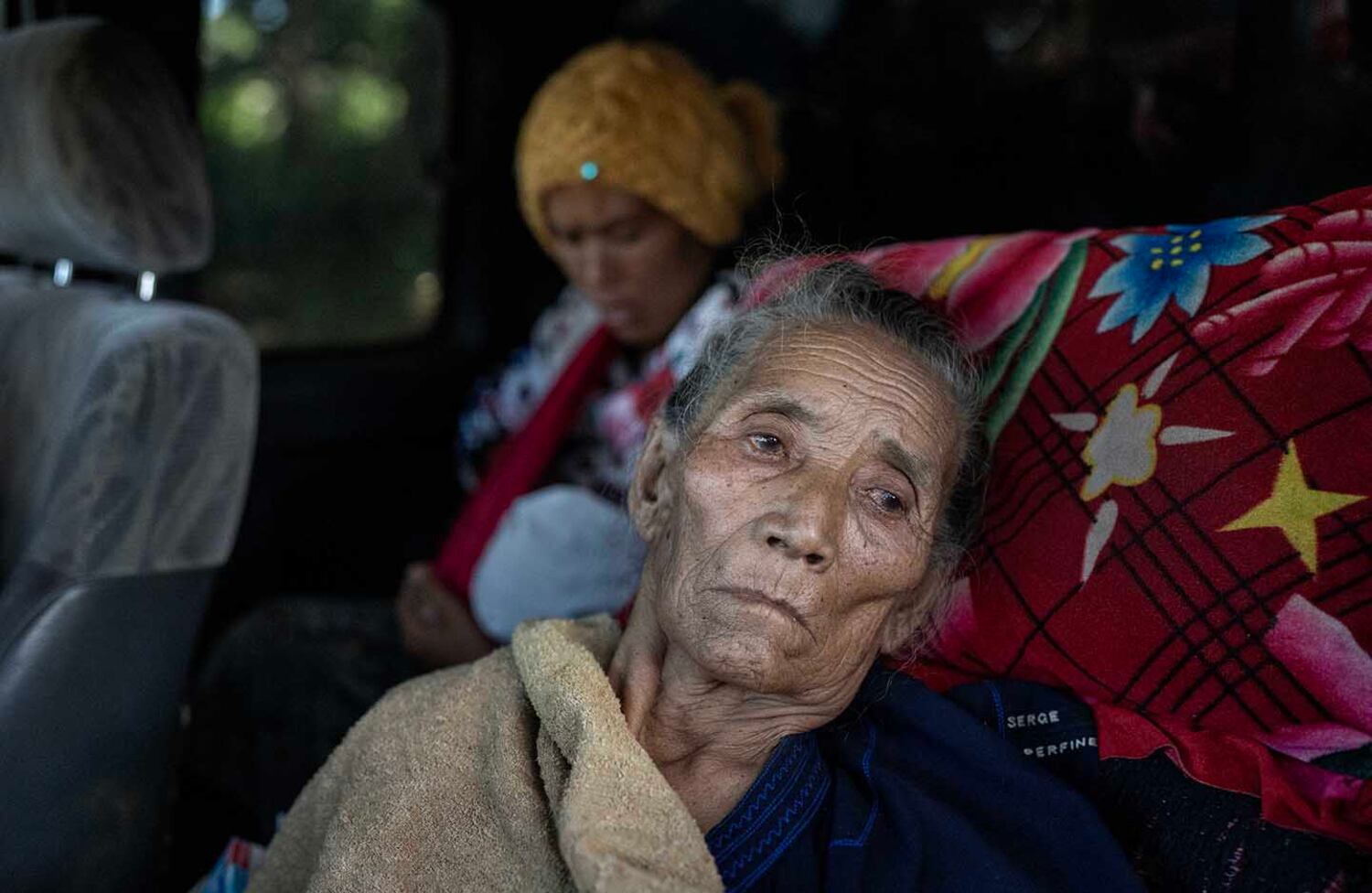 Civilians flee Phuk Khe village as junta forces attack the road from Moe Bye to Peinnegon in southern Shan state, Myanmar, Oct. 30, 2024.